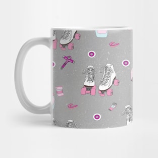 Classic Roller Skates Design with Gear in Pink, Blue, on Silver Digital Glitter Mug